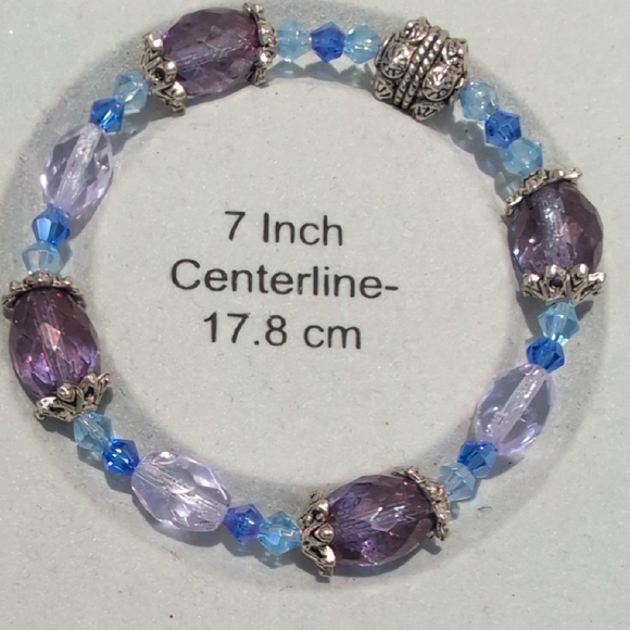 Elegant Periwinkle, Purple, Blue Beaded Stretch Bracelet 7" - Picture 2 of 2